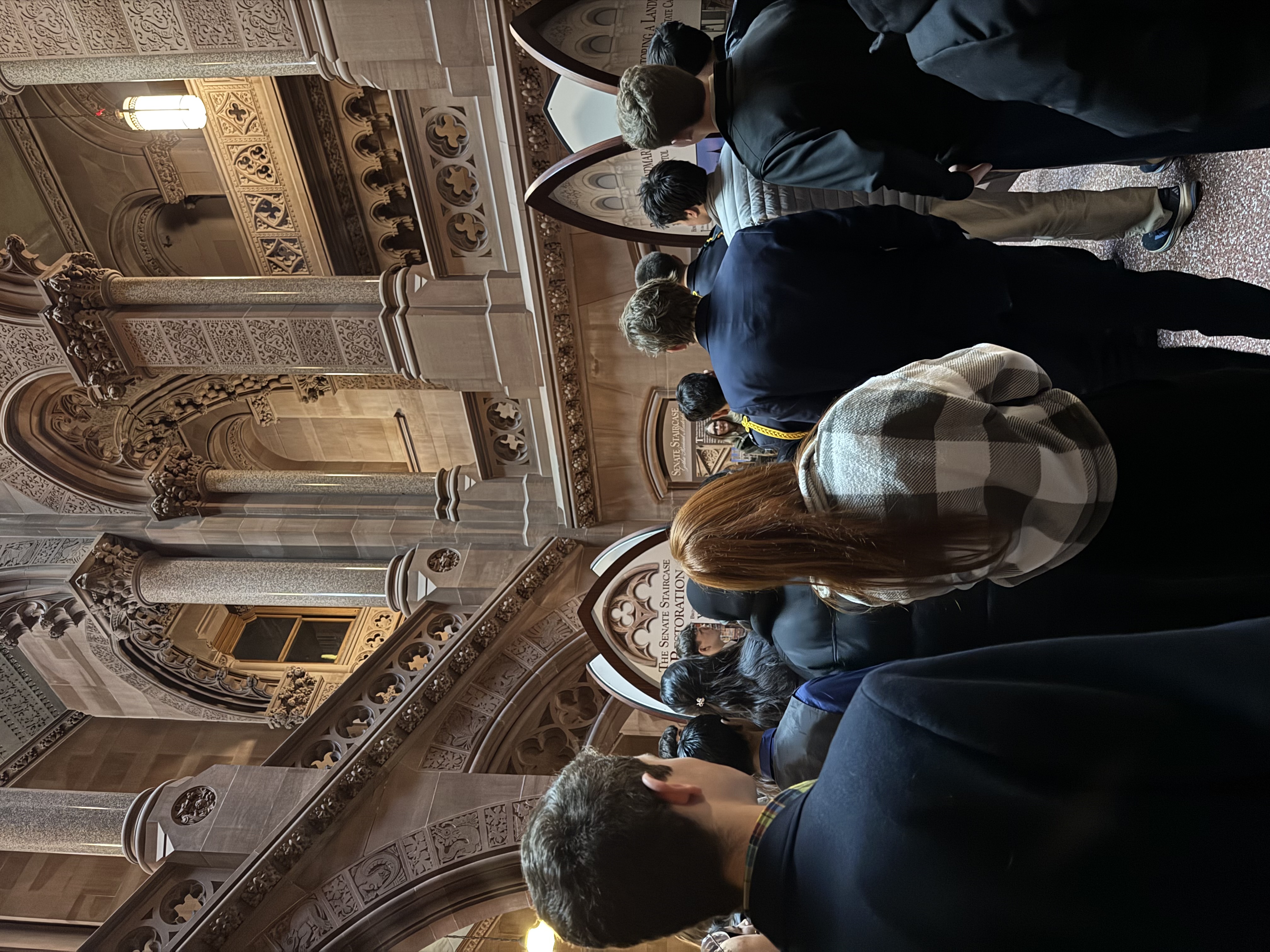 students tour the Million Dollar Staircase in the Albany Capitol
