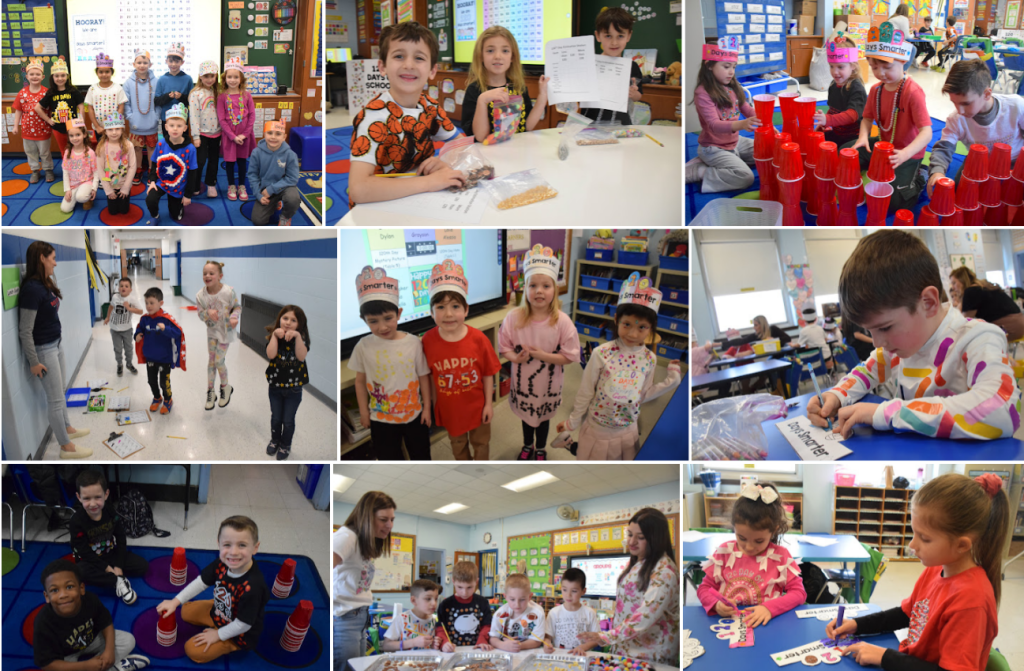 A collage of children engaged in various classroom activities, including building and art projects.