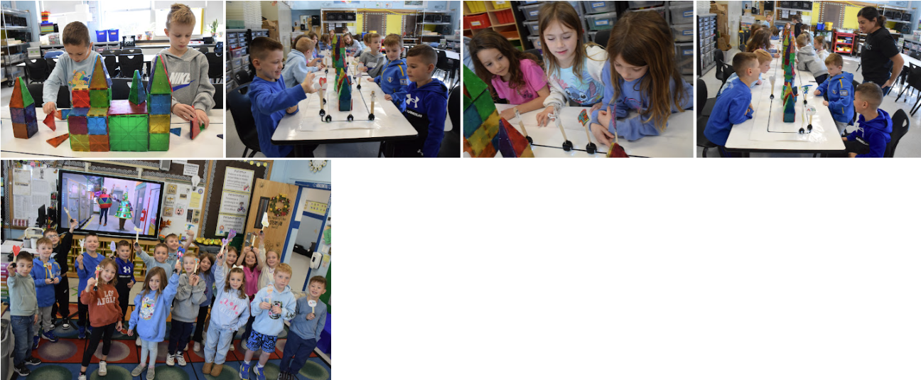 Children work on projects at tables in a classroom setting.