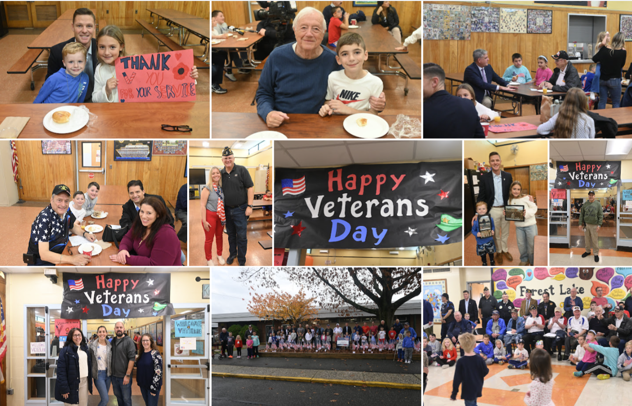 Various images show people gathered, likely for a Veterans Day event.
