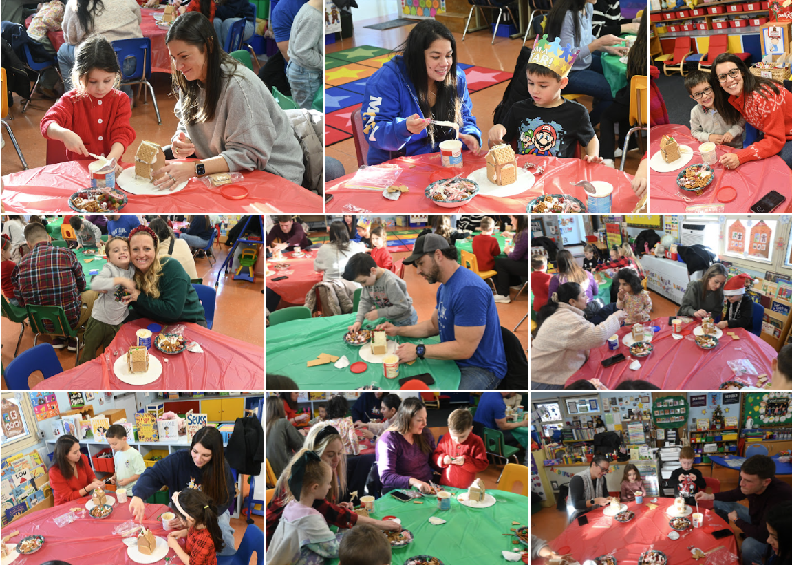 Children and adults work together at tables, possibly crafting or decorating.