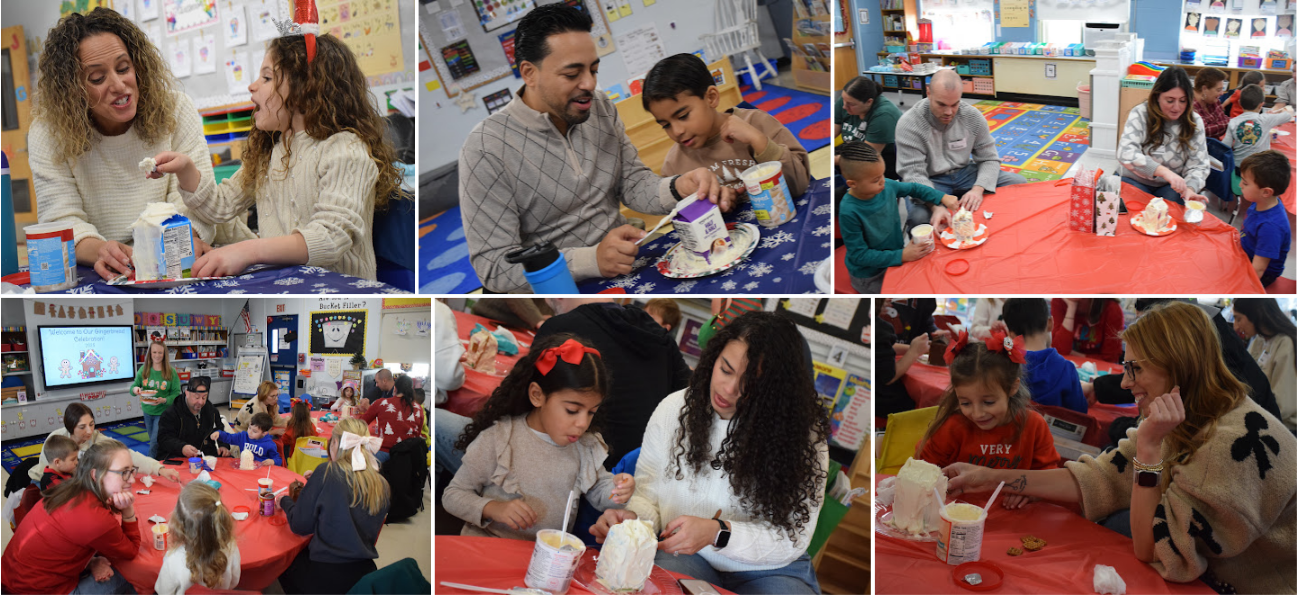 Children and adults gather around tables, possibly for a craft activity.