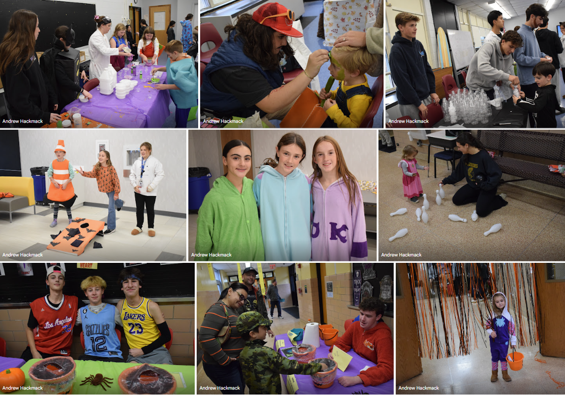 Children and adults participate in various activities at an event.