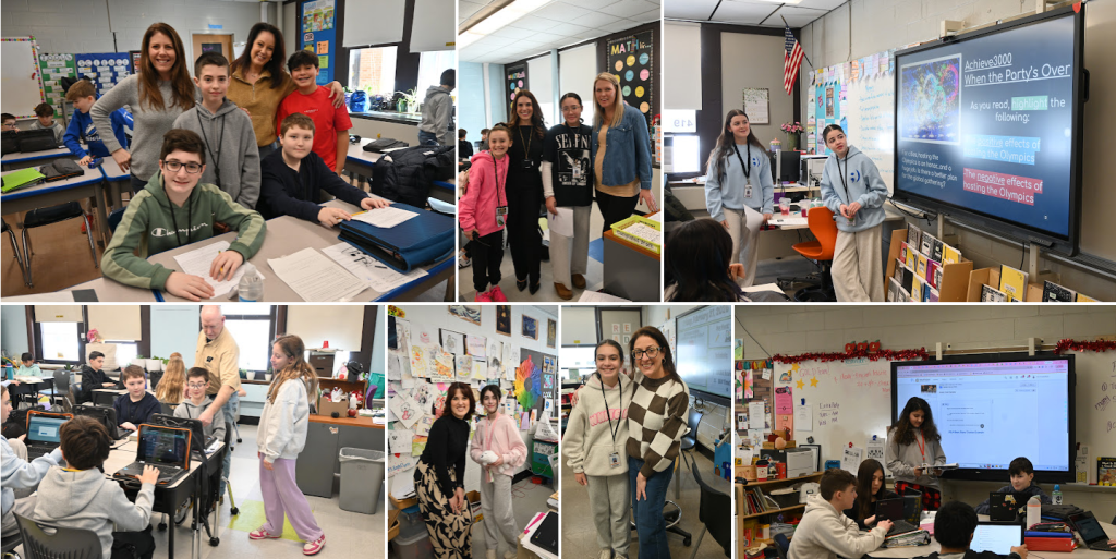 Students and teachers collaborate in a bright classroom setting.