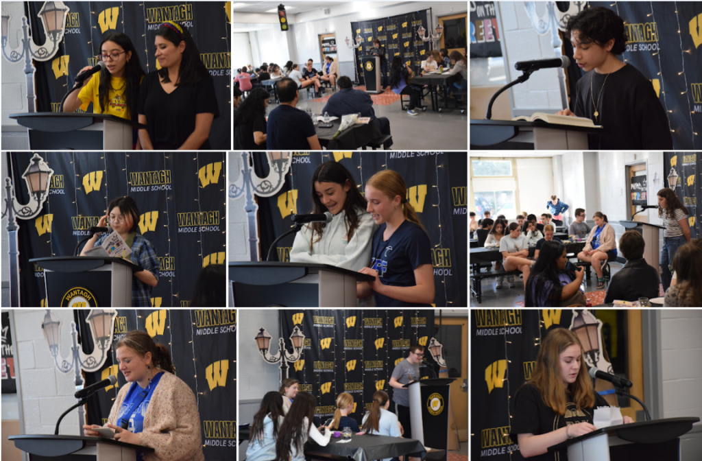 kids reciting poetry at a microphone