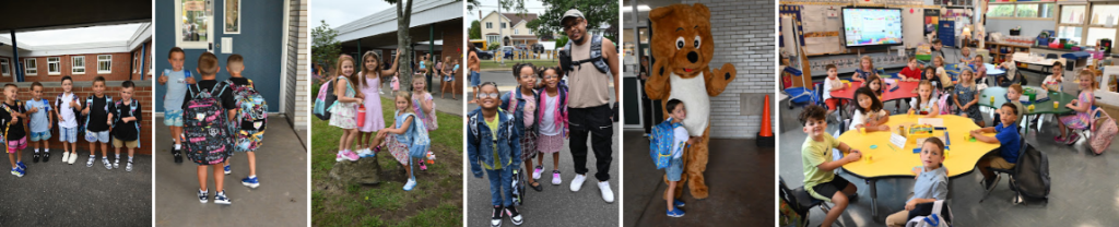 A compilation of seven vertical photos showing children and families enjoying various outdoor activities and events.