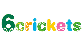 The logo features the number '6' in green followed by the word 'crickets' in colorful, playful lettering.