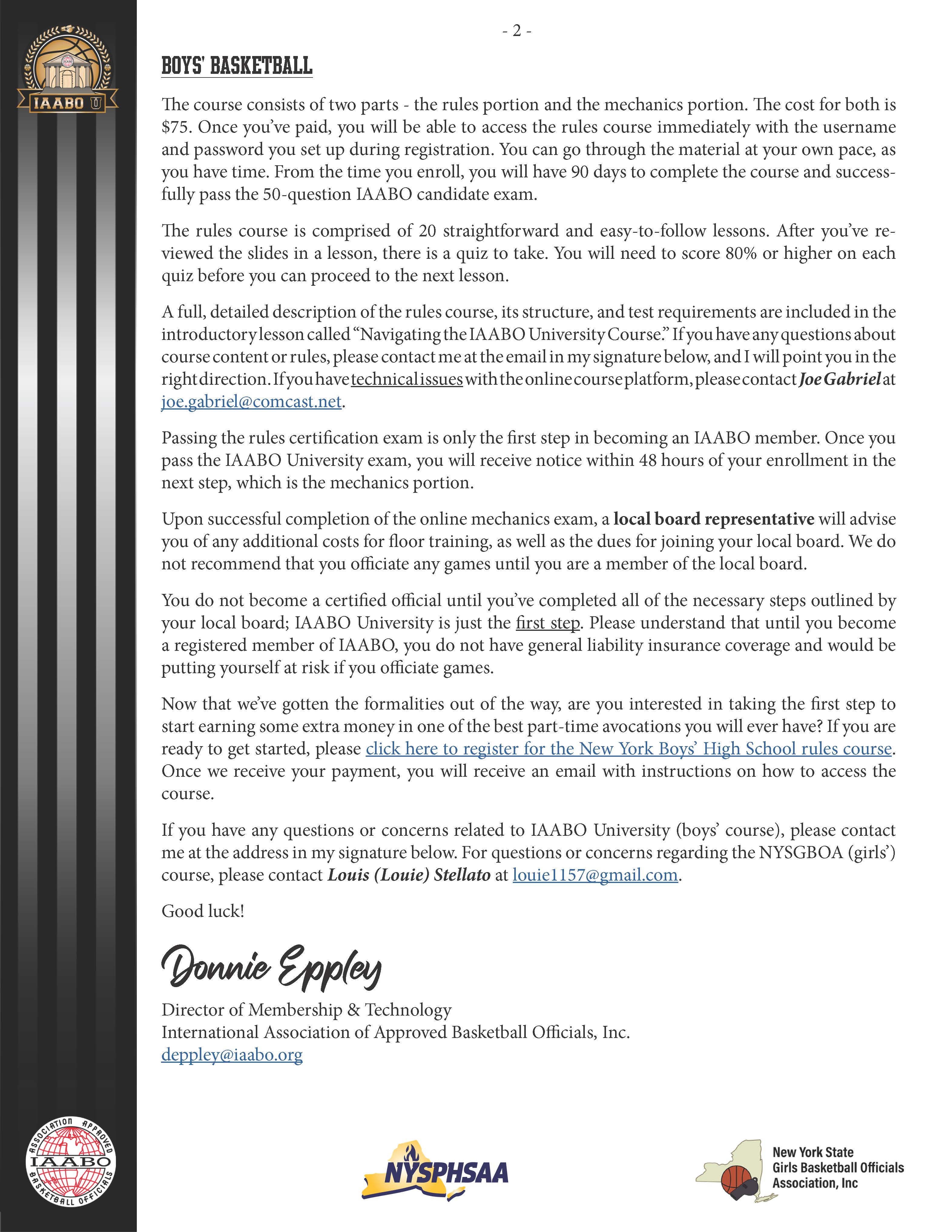 A document outlining the steps to become an IAABO member, including information about the rules and mechanics courses, certification exams, and local board membership.