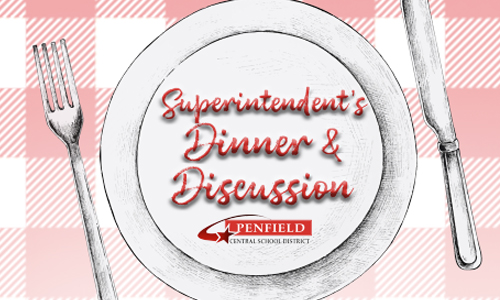 An image of a picnic setting with the words Superintendent's Dinner & Discussion overlaid on the plate.