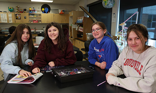 Four students work on a project in Bay Trail Middle School science lab.