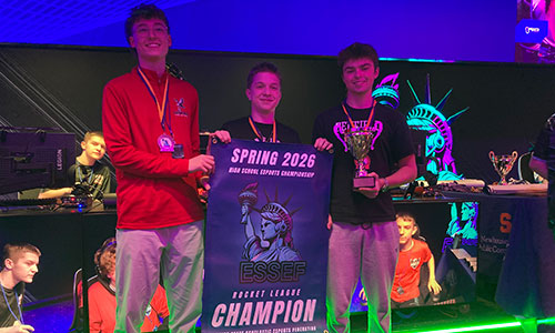 Members of the Penfield Esports Team at the Empire State Scholastic Esports Federation State Tournament. 