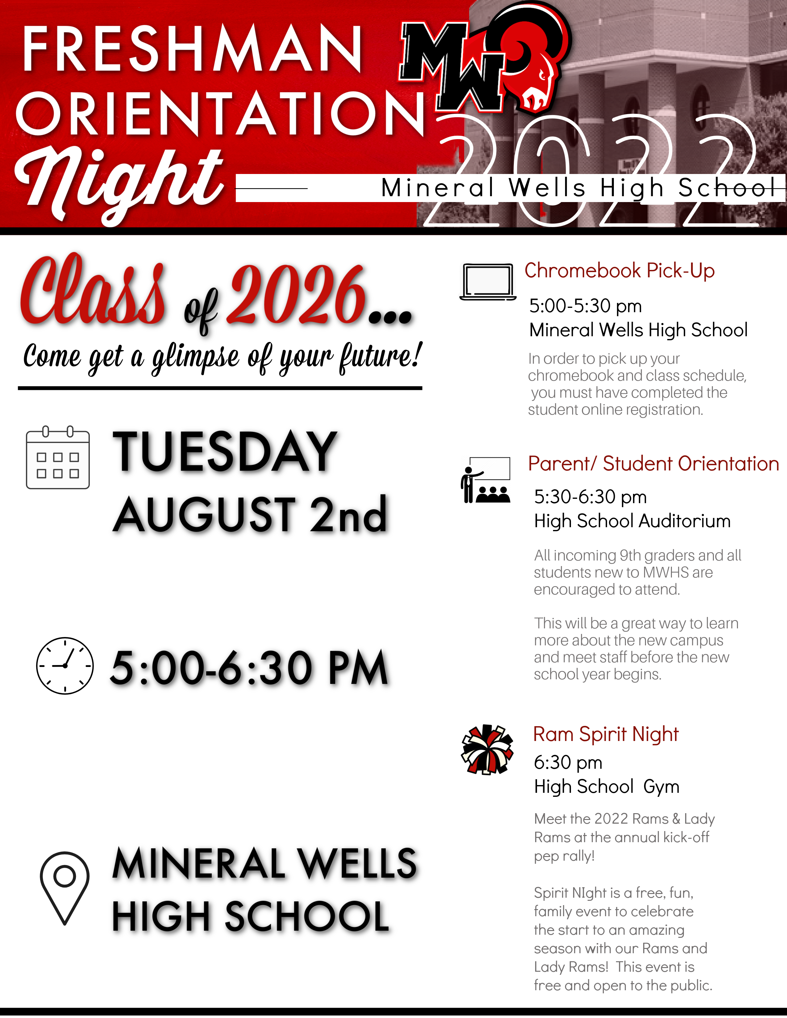 MWHS Freshman Orientation Night Information Flyer