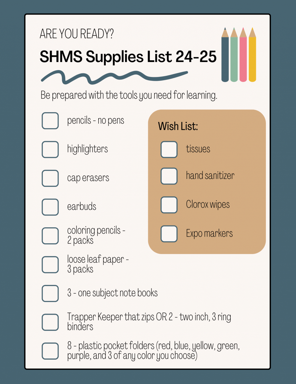 SHMS Supplies List 24-25 - All Grades