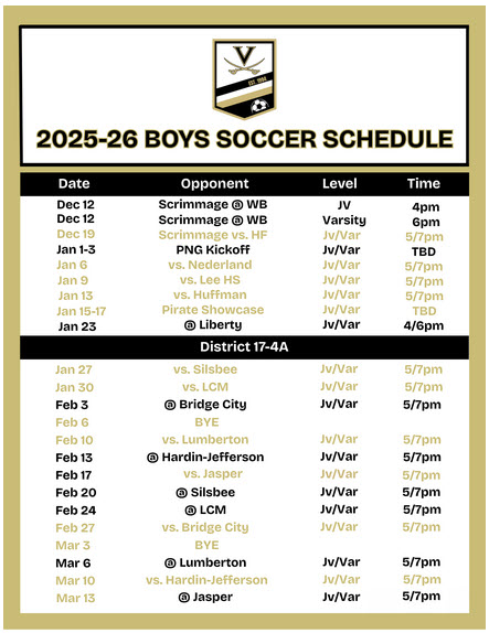 Print VHS Boys Soccer Schedule