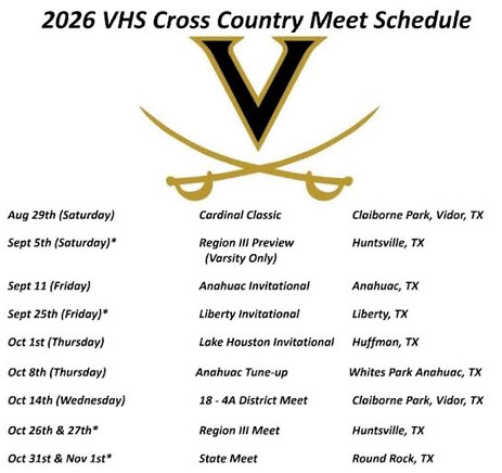 2026 Cross Country Schedule revised 08.28.26