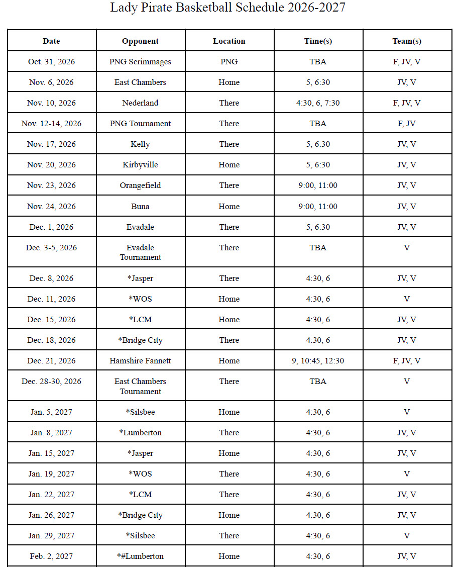 Print VHS Girls 2026-27 Basketball Schedule