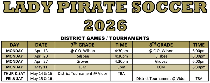 2026 VJHS Girls Soccer schedule updated 04.09.26