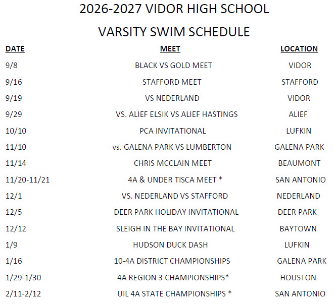 2026 Varsity Swim Schedule - revised 08.28.26