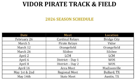 2026 VHS Track and Field Schedule