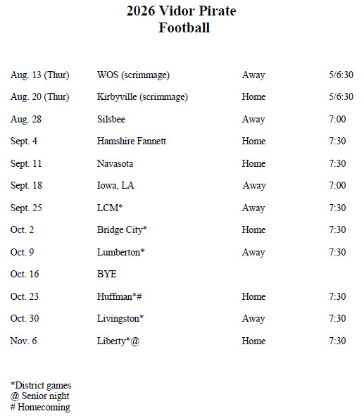 2026 Varsity Football Schedule