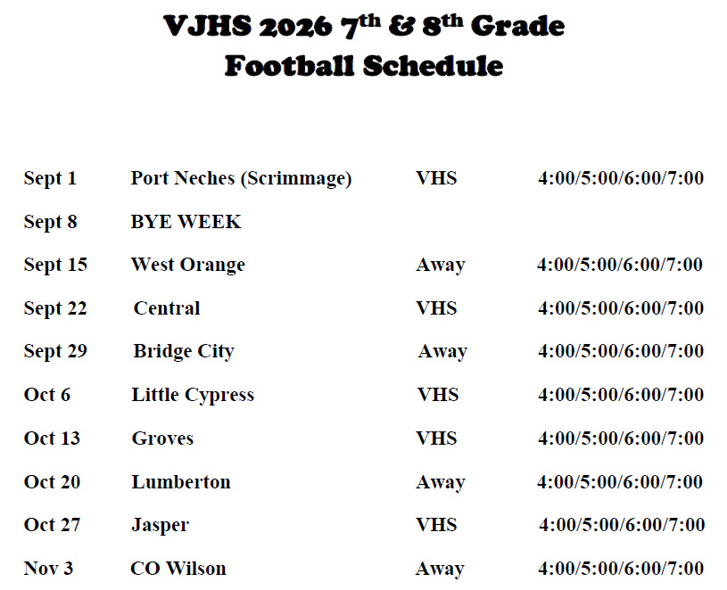 Vidor Jr. High 7th & 8th Grade Football Schedule