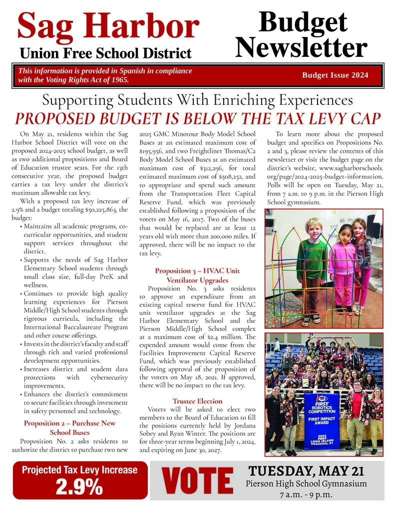 Proposed Budget is Below the Tax levy Cap Newsletter