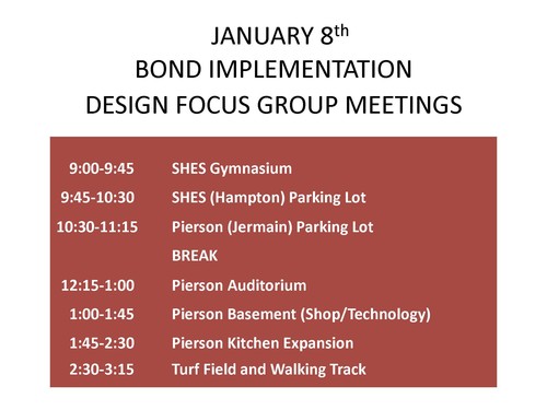 January 8th Bond Implementation Design Focus Group Meetings