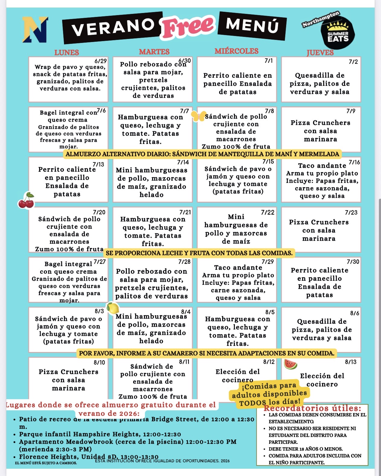A menu titled 'VERANO Free MENU' displays various food options in a grid format.