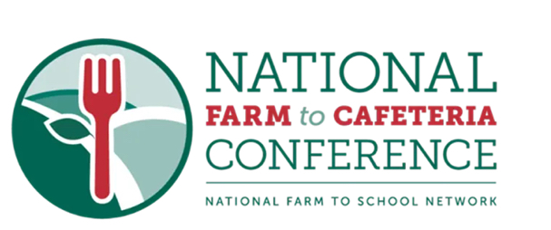 Logo for the National Farm to Cafeteria Conference, featuring a fork and text.