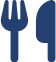 A blue icon of a fork and knife, symbolizing dining.