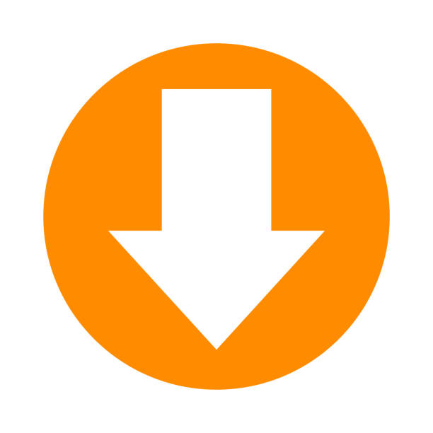 A white downward-pointing arrow centered inside a bright orange circle.
