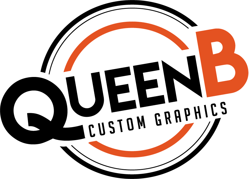 Queen B Custom Graphics logo featuring a stylized 'Q' and 'B' within a circular design.