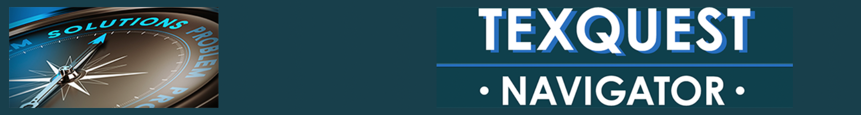 A banner for Texquest Navigator featuring a dark blue background and stylized white text.