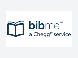 The BibMe logo features an open book icon and the text 'bibme' with 'a Chegg service' below.