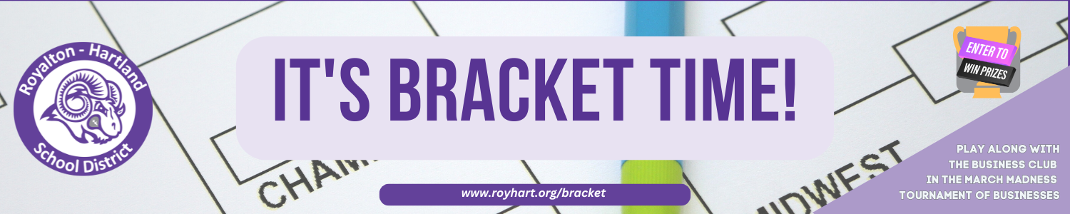A purple banner with the text 'It's Bracket Time!' and a bracket graphic.