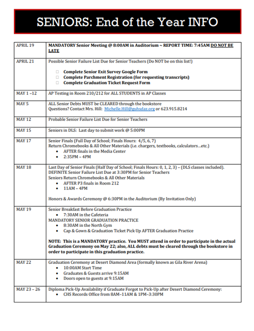 Seniors: End of the Year Info