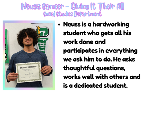 Neuss Sameer Giving It Their All Social Studies Department