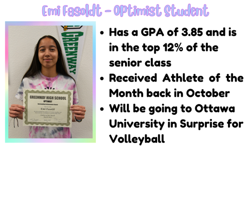 Emi Fasoldt Optimist Student