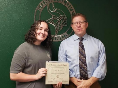 Senior Emra Muslim earned a bronze certificate from the Congressional Award Program! Emra volunteered with the Spanish Honor Society, the Red Cross Club and tutored fellow students at Sunnyslope. She is a member of the Speech and Debate club; she dances and took a day trip to Sedona to go hiking in order to achieve this award. Emra completed 30 hours of community service: 15 hours of personal development, 15 hours of physical fitness and one expedition, all of which combined earned her this award. Way to go Emra!