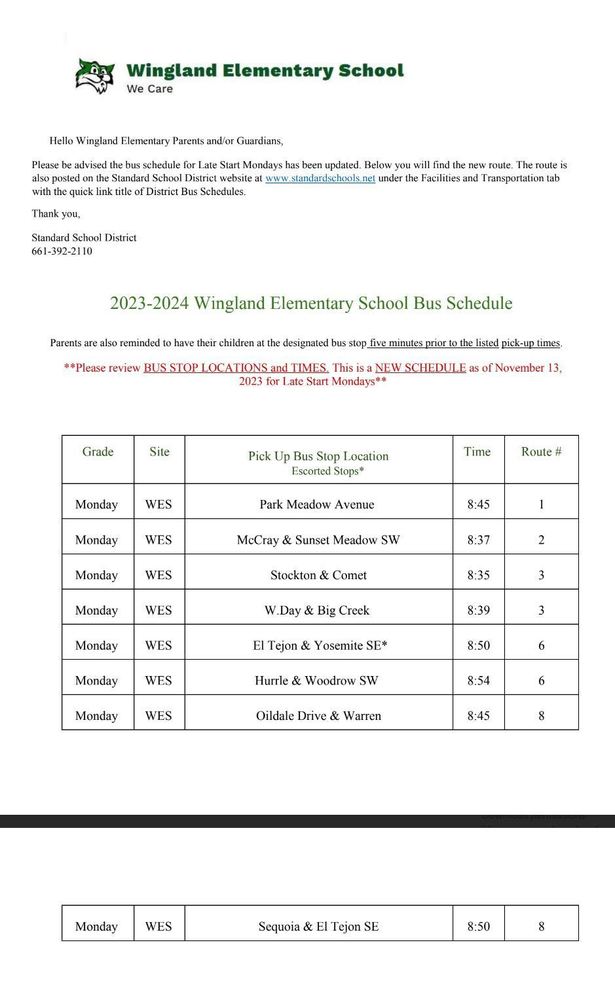 2023-2024 wingland elementary school bus schedule