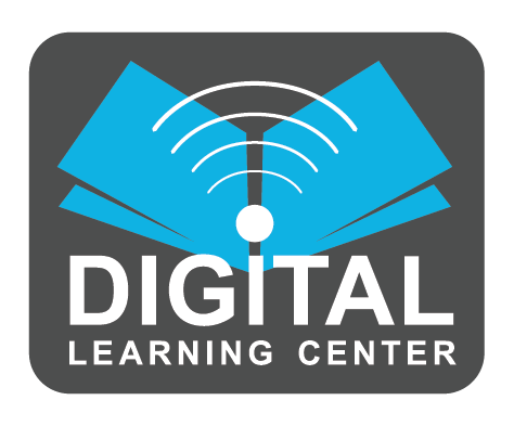 Logo for Digital Learning Center featuring an open book and Wi-Fi symbol.