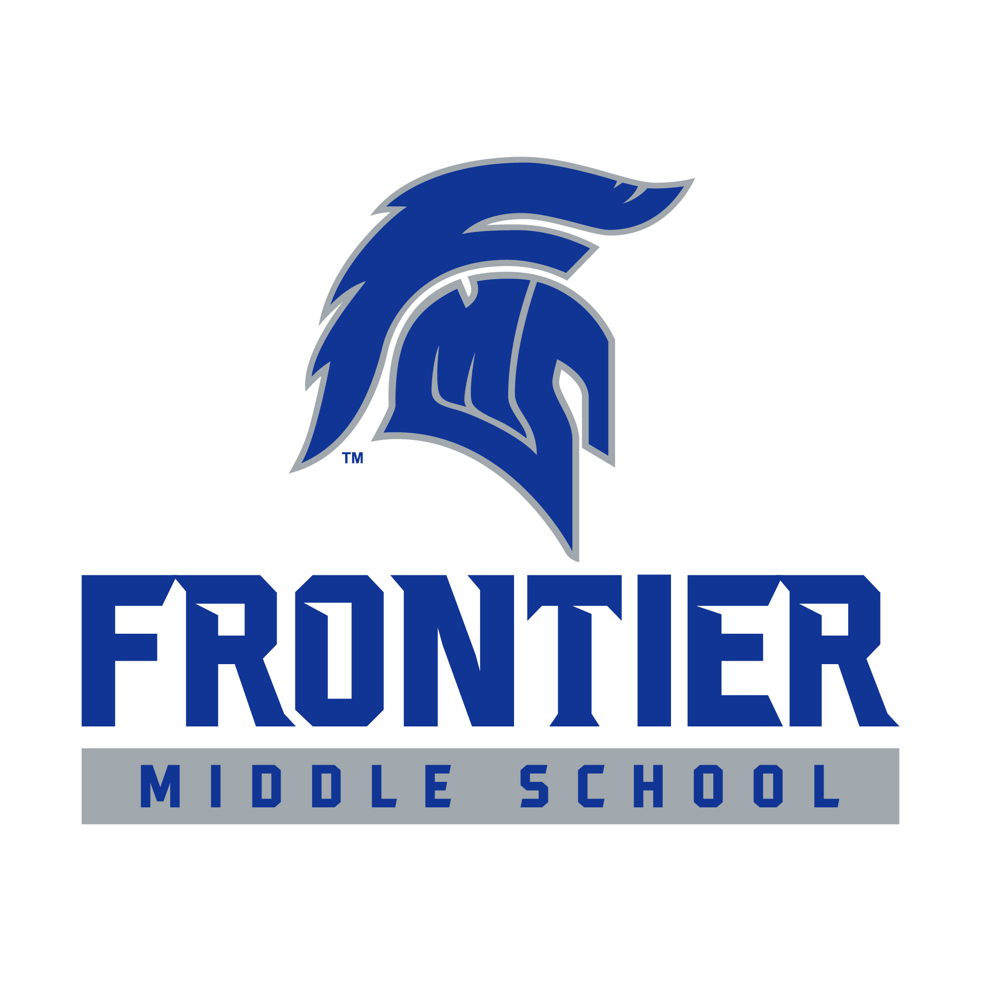 The Frontier Middle School logo features a blue Spartan helmet above the school's name.