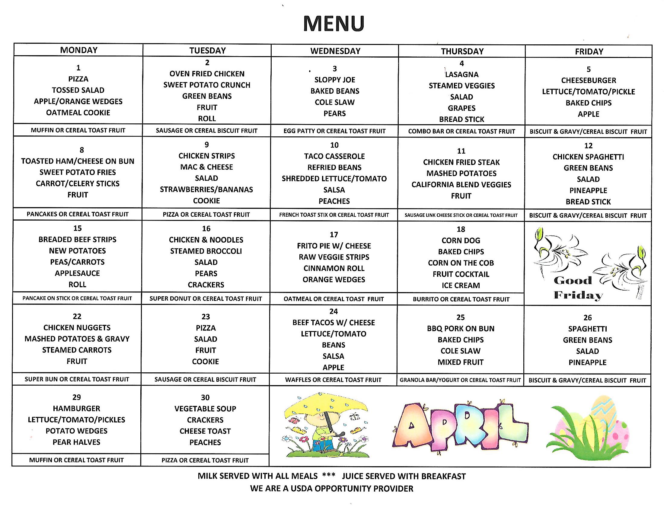 Searcy County School District Lunch Calendar