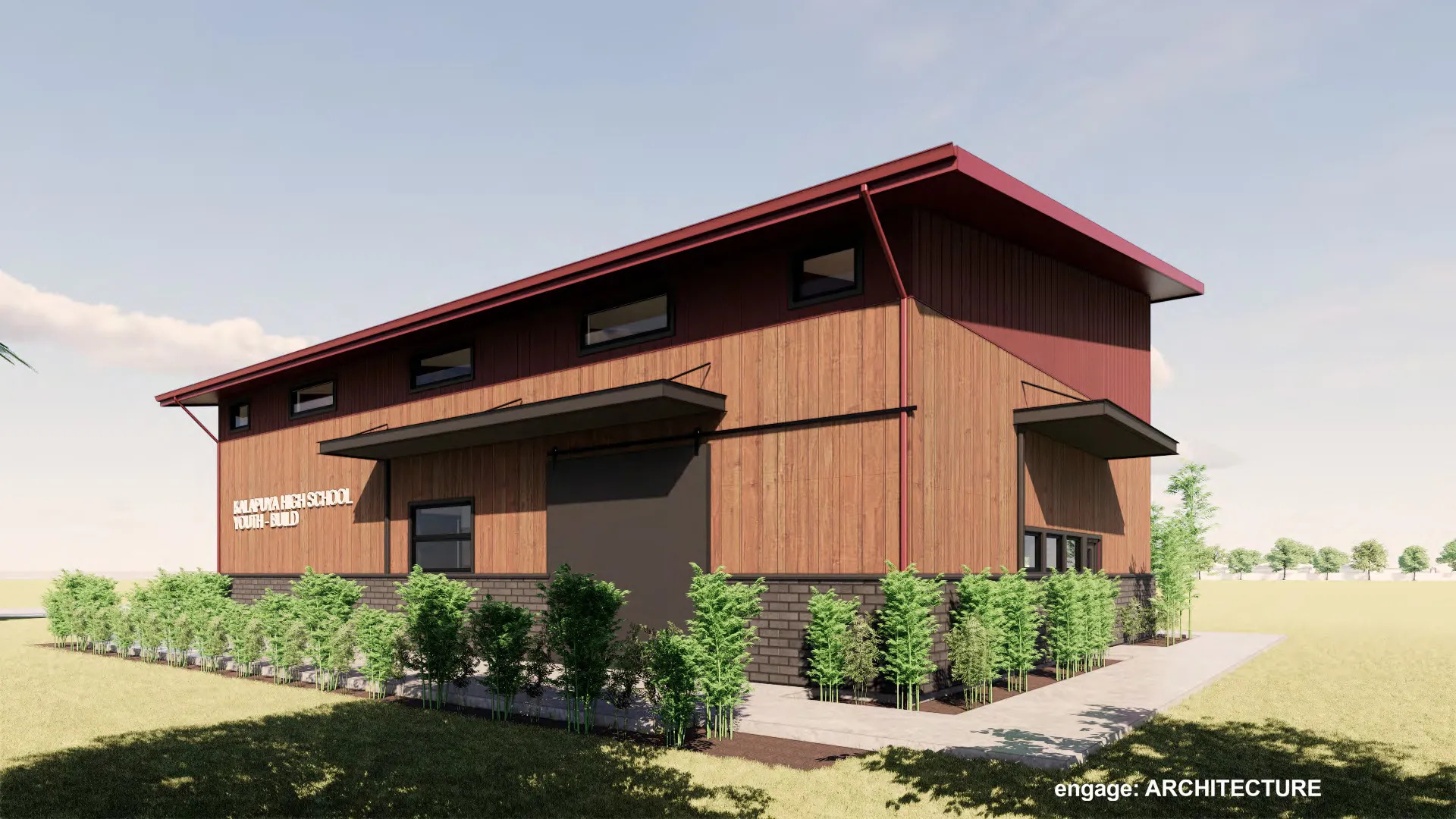 A modern building with a red roof and wooden siding, featuring a sign that reads 'Dalton Recreation Center'.