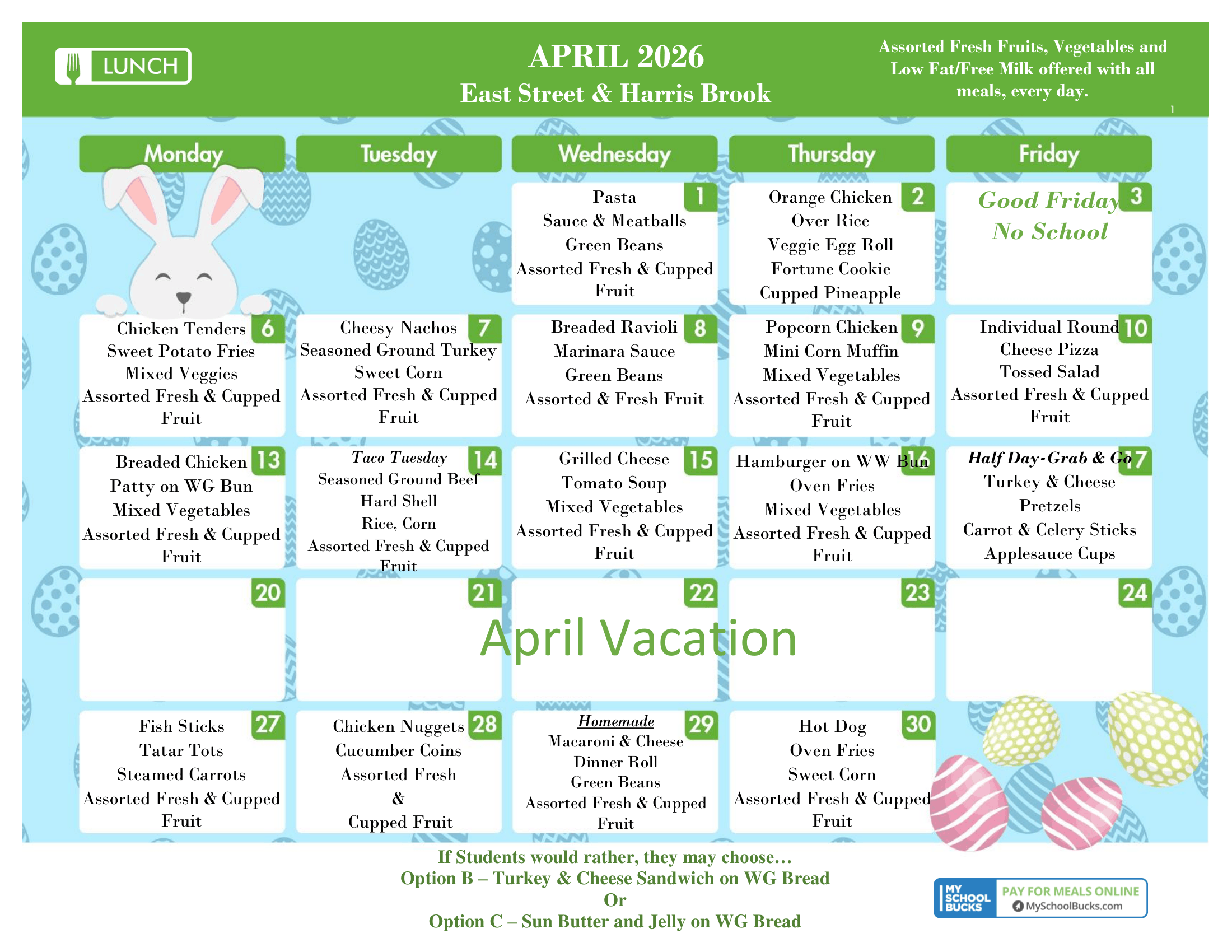 April 2026 Lunch Menu