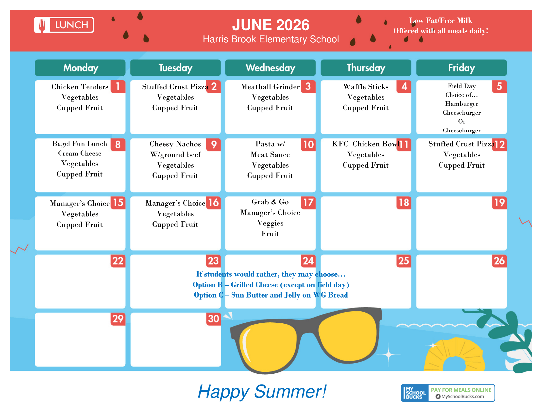 A JUNE 2026 LUNCH MENU