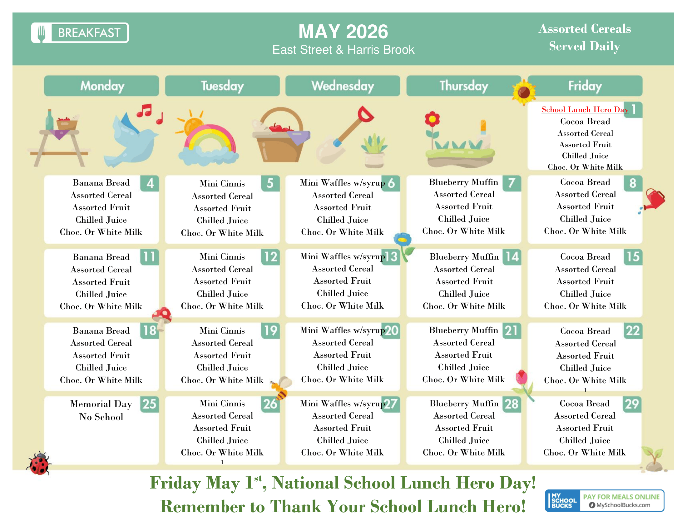 MAY 2026 HARRIS BROOK BREAKFAST MENU