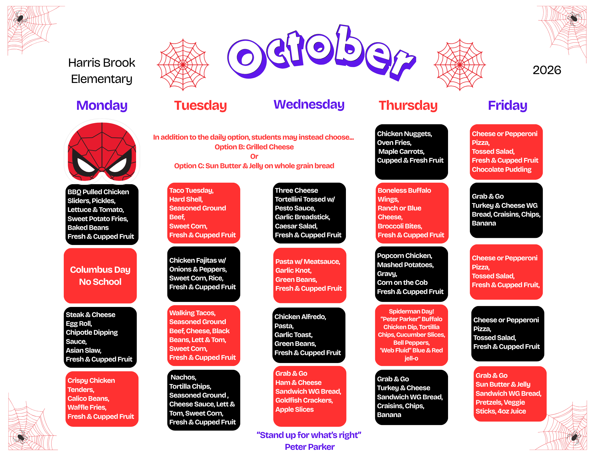 A 2026 October School Lunch Menu