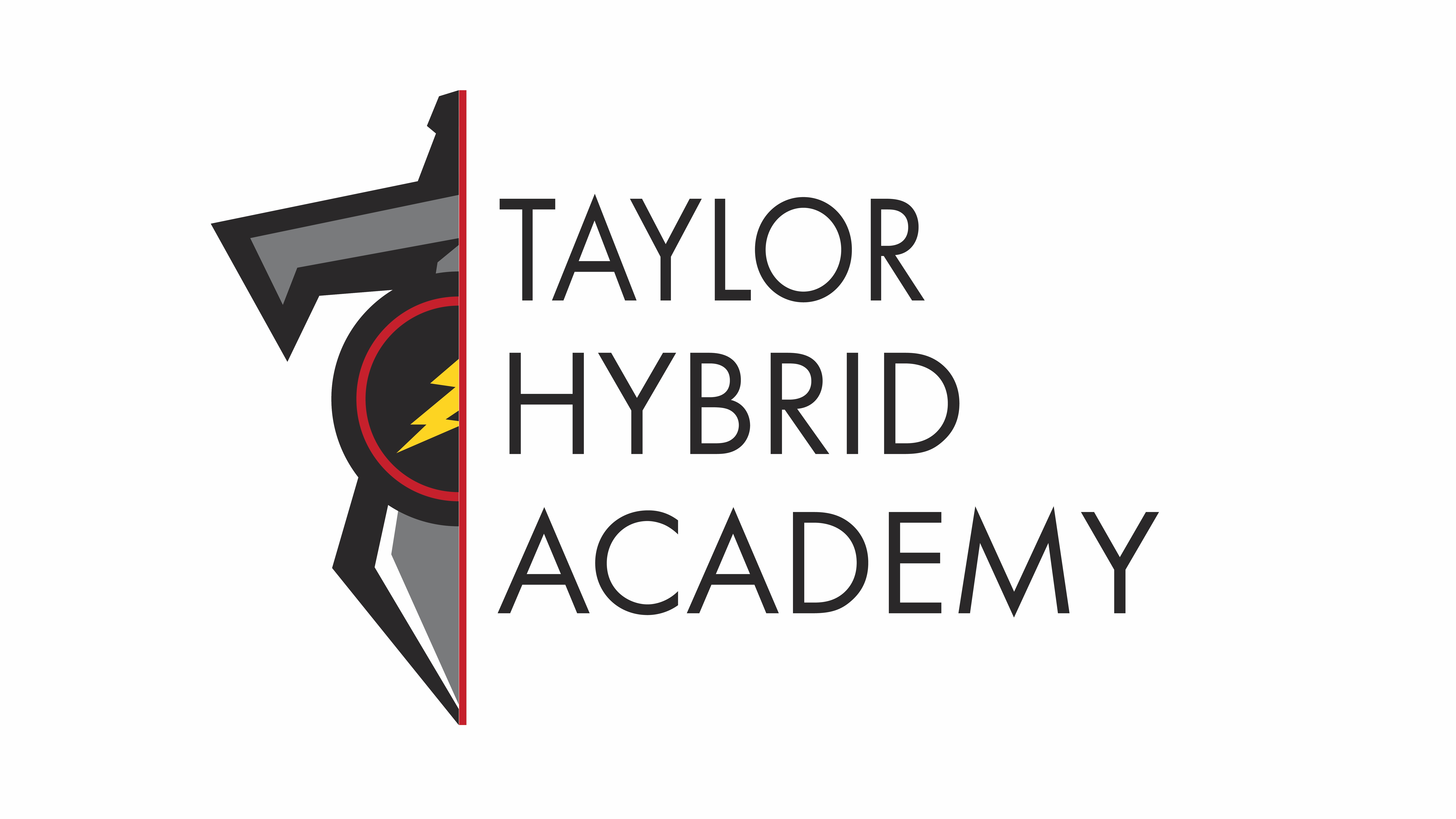 The Taylor Hybrid Academy logo features a stylized shield and text.