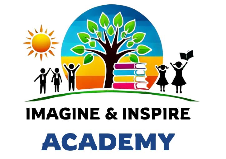 Logo for 'IMAGINE & INSPIRE ACADEMY' featuring a tree of knowledge and stylized figures.